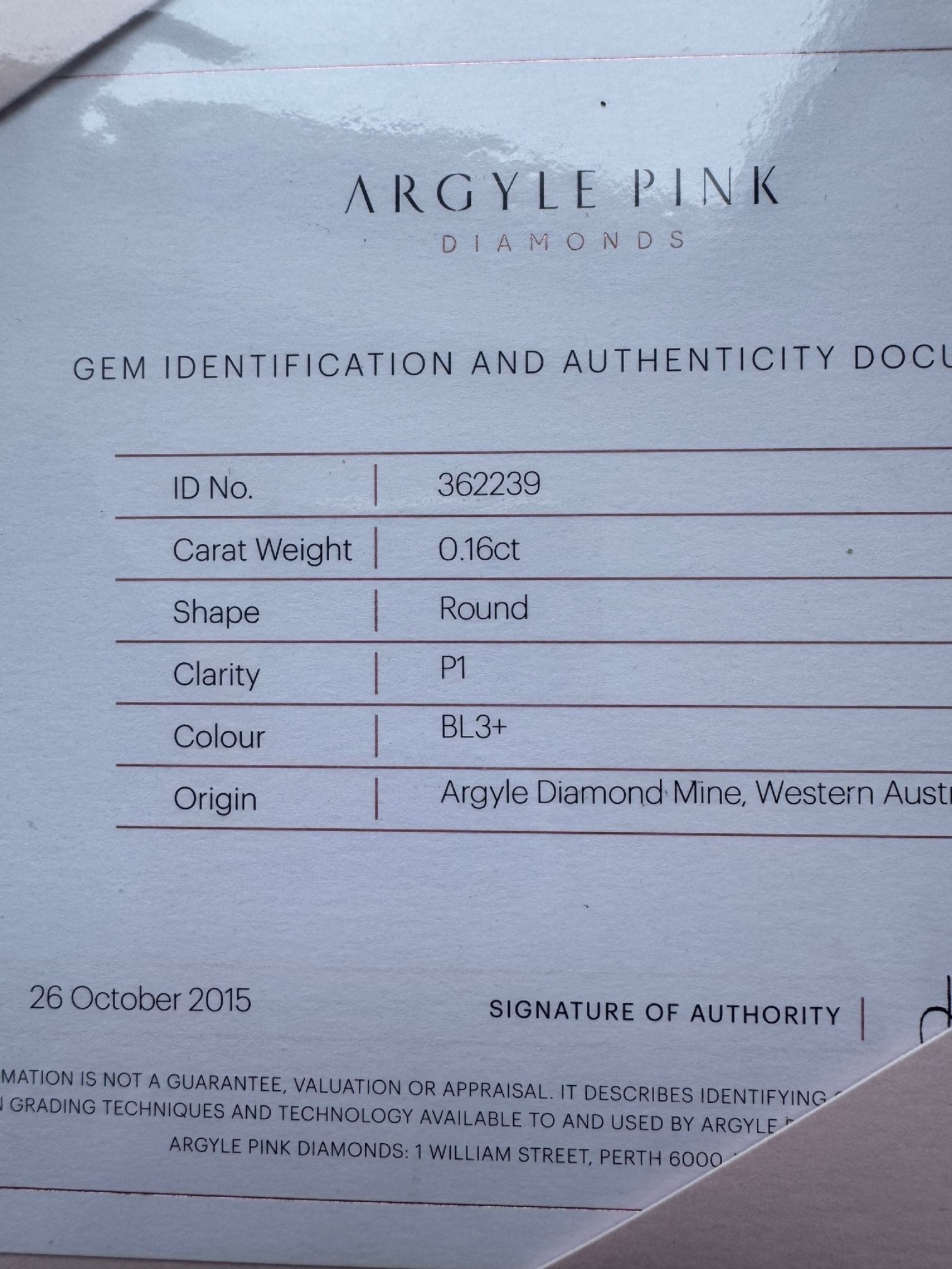 CERTIFIED ARGYLE Round Diamond BL3+ Blue P1