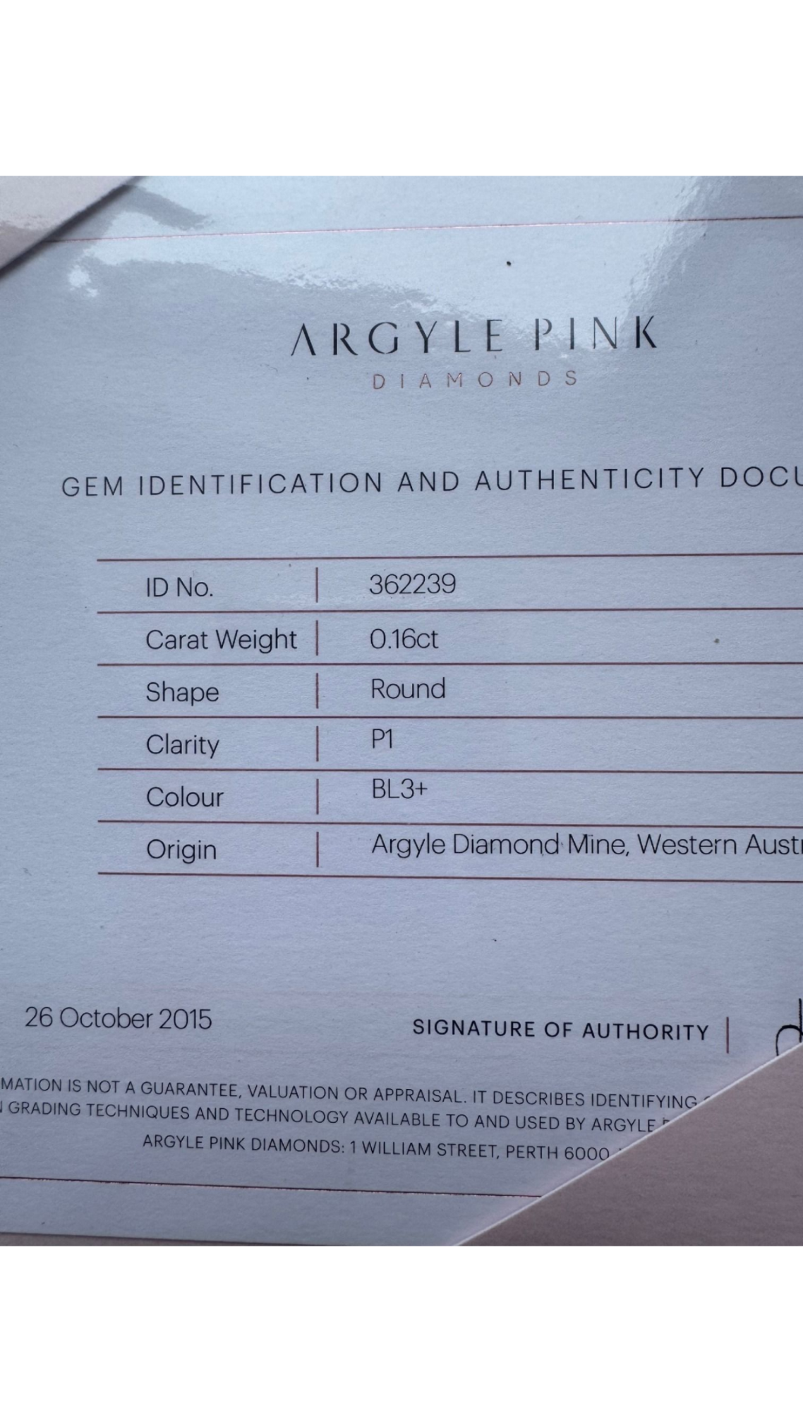 CERTIFIED ARGYLE Round Diamond 0.16ct BL3+ Blue P1 Blue Moon Tender 2015 Lot 5