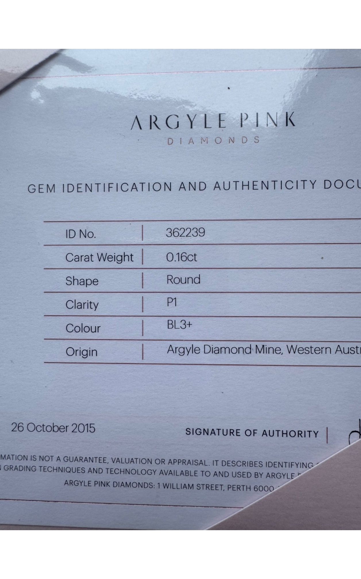 CERTIFIED ARGYLE Round Diamond 0.16ct BL3+ Blue P1