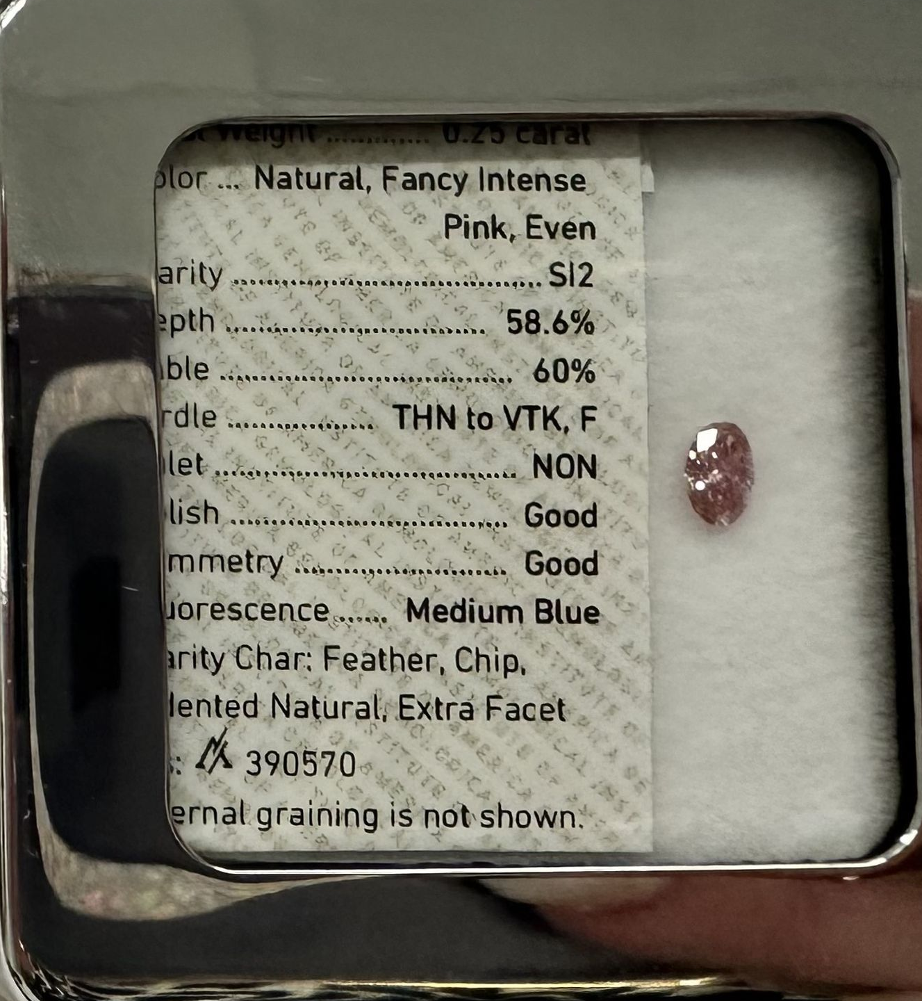 CERTIFIED ARGYLE Oval Diamond 0.25CT 4PR SI2