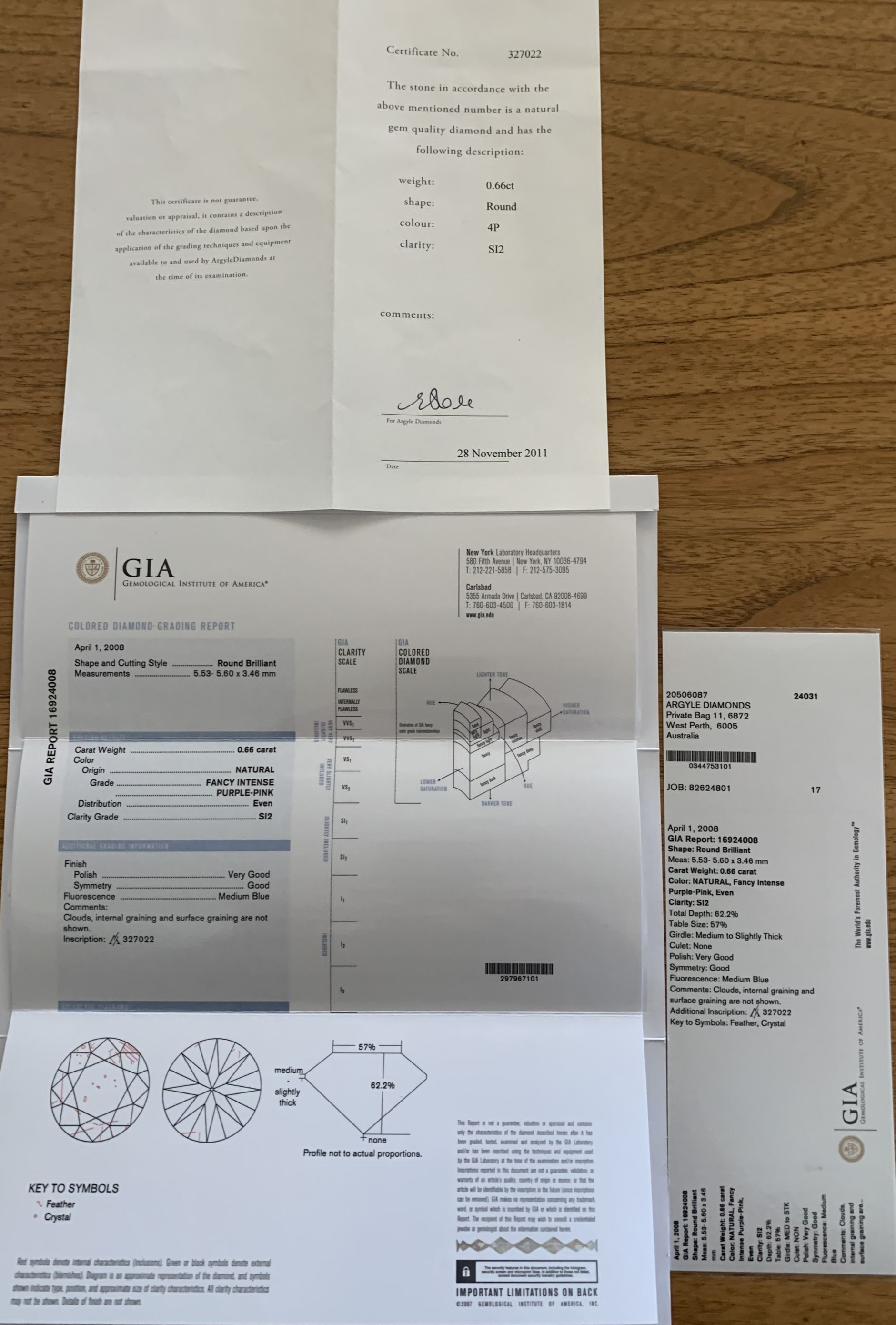 CERTIFIED ARGYLE Round Diamond 0.66CT 4P SI2 SIGNATURE TENDER