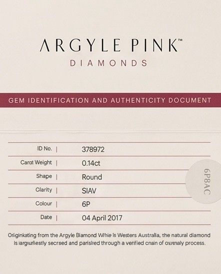 CERTIFIED ARGYLE Round Diamond 0.14ct 6P VVS2