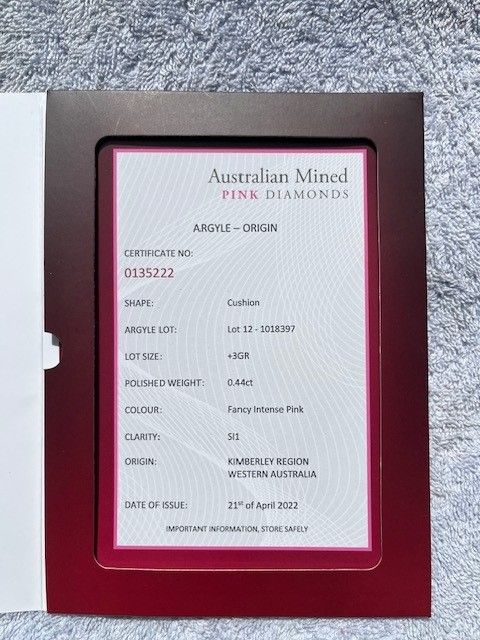 ORIGIN ARGYLE Cushion Diamond 0.44ct 6P EQ SI1