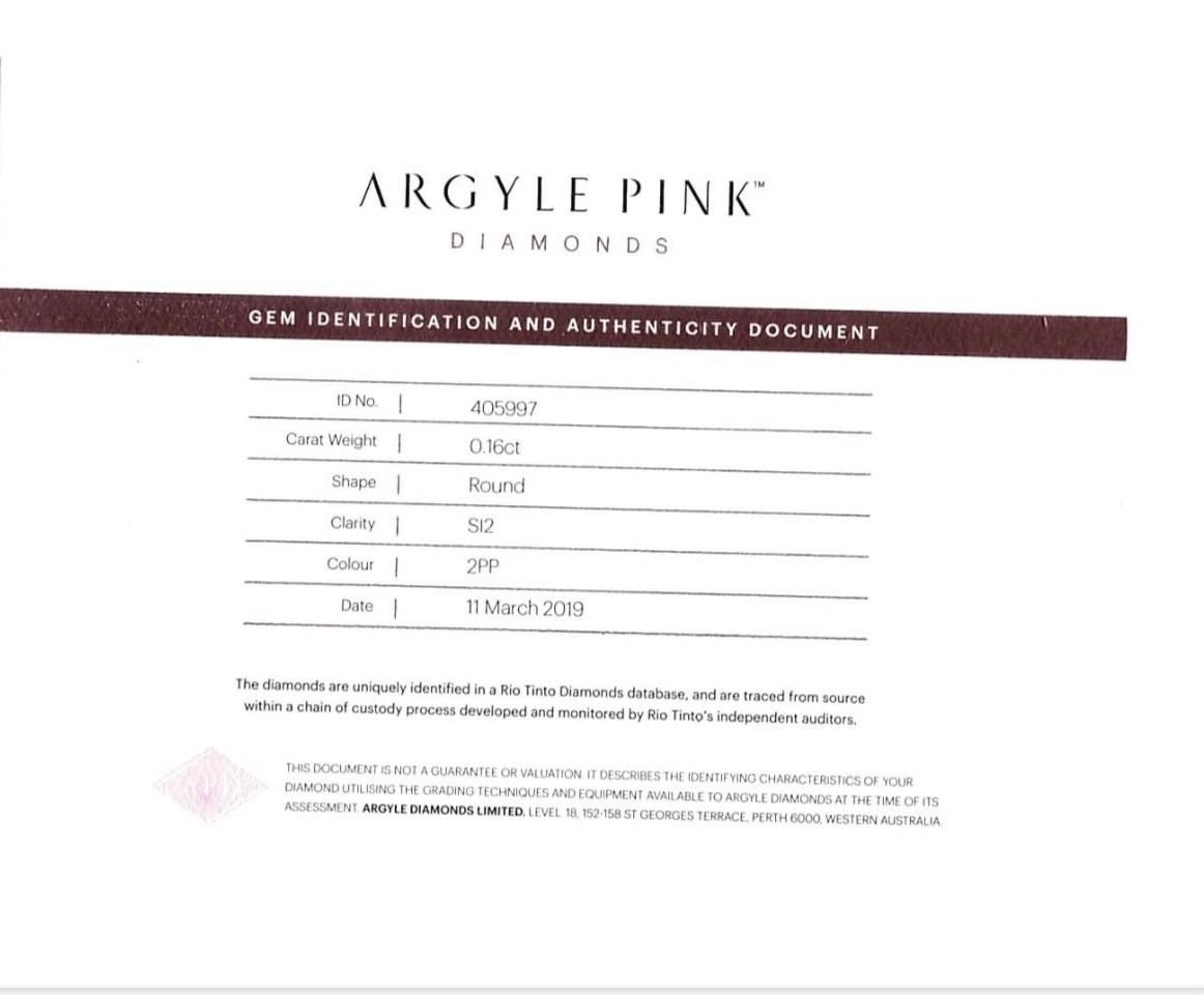 CERTIFIED ARGYLE Round Diamond 0.16ct 2PP SI2