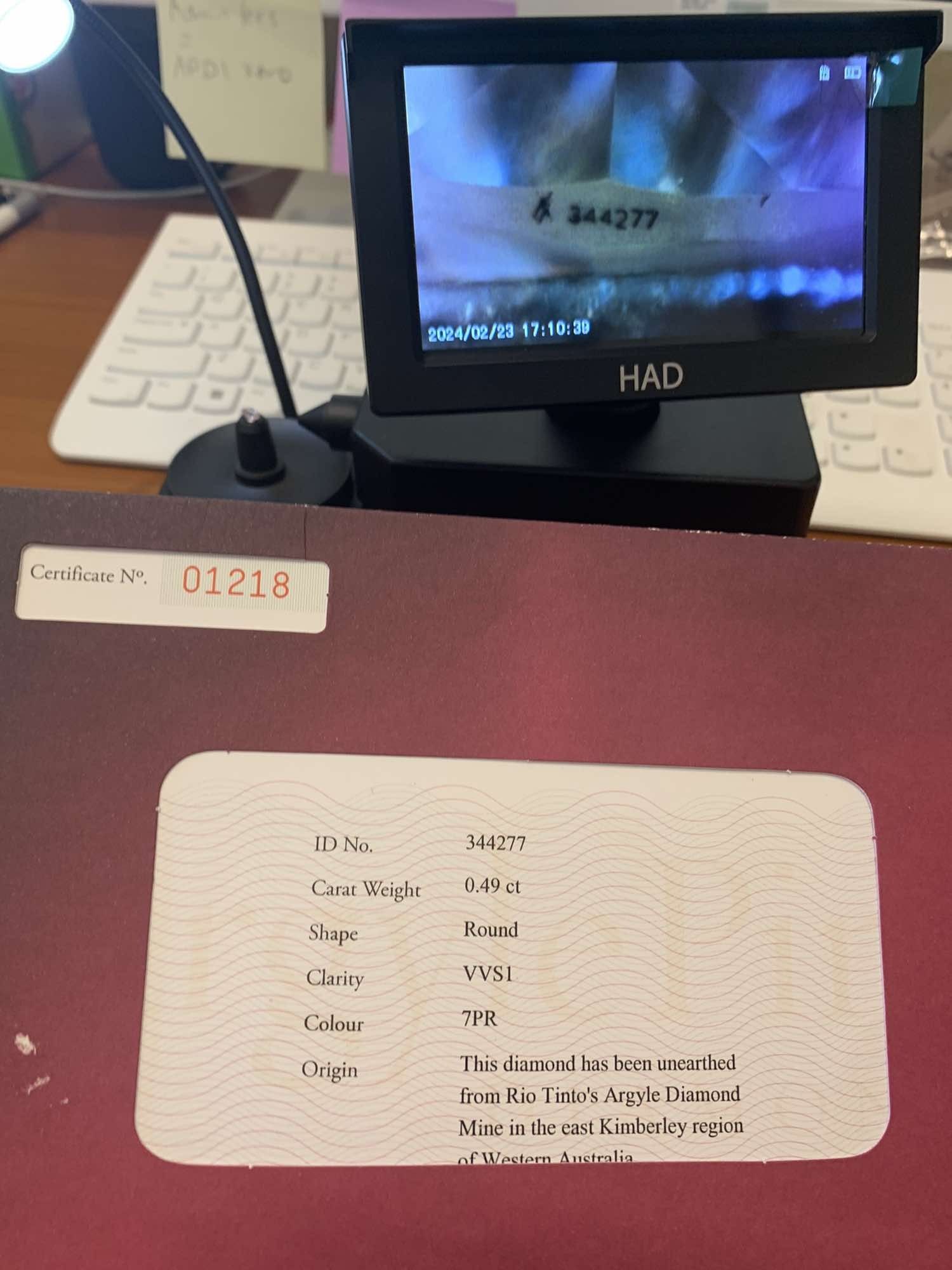 CERTIFIED ARGYLE Round Diamond 0.49ct 7PR VVS1