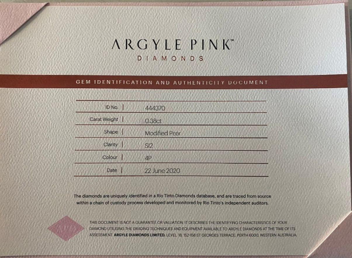 CERTIFIED ARGYLE Pear 0.38ct 4P SI2