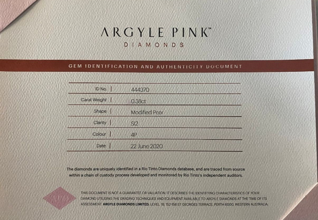 CERTIFIED ARGYLE Pear 0.38ct 4P SI2