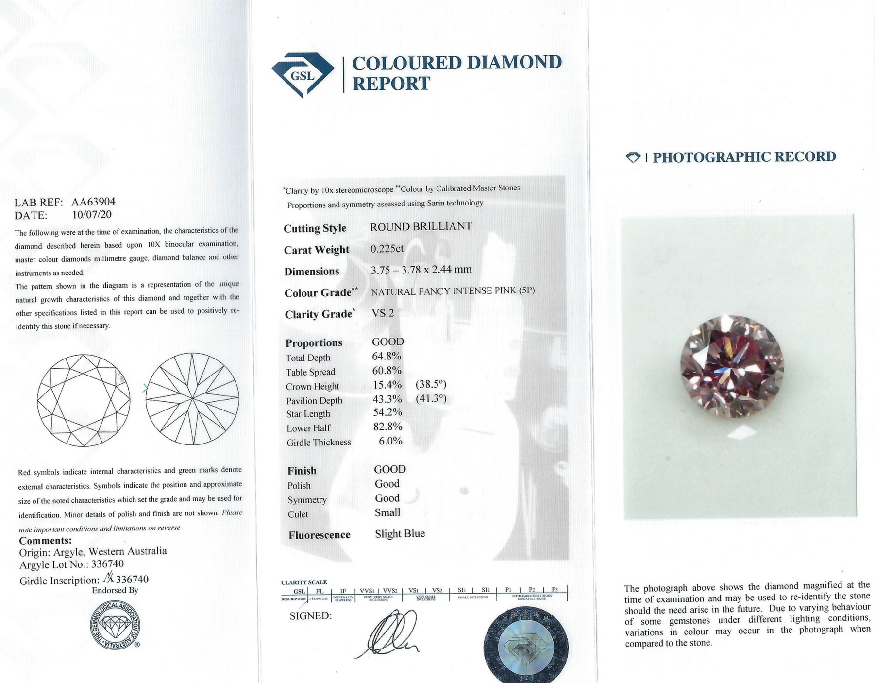 CERTIFIED ARGYLE Round Diamond 0.22ct 5P VS2