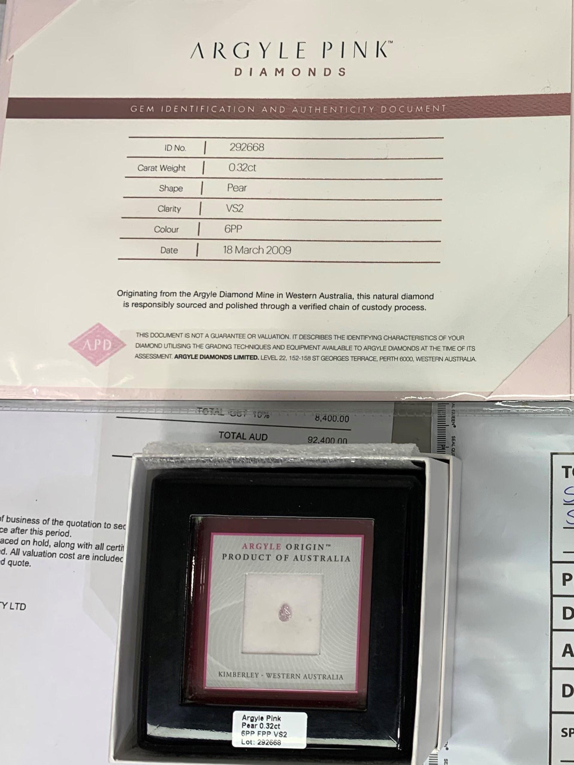 CERTIFIED ARGYLE Pear Shape Diamond 0.32ct 6PP VS2