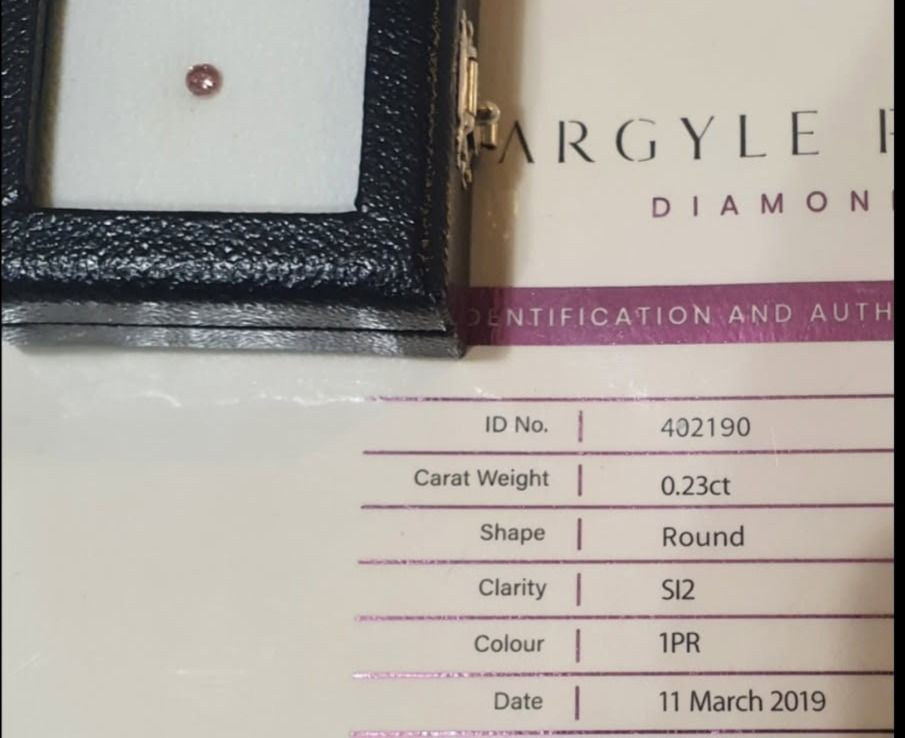 CERTIFIED ARGYLE Round Diamond 0.23ct 1PR SI2