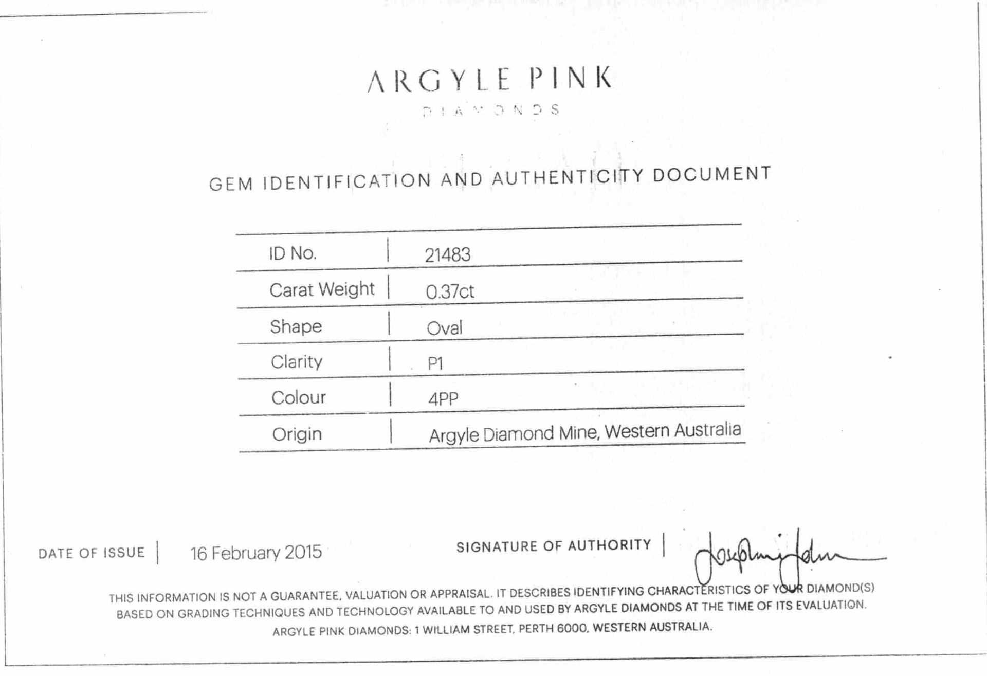 CERTIFIED ARGYLE Oval Diamond 0.37ct 4PP P1