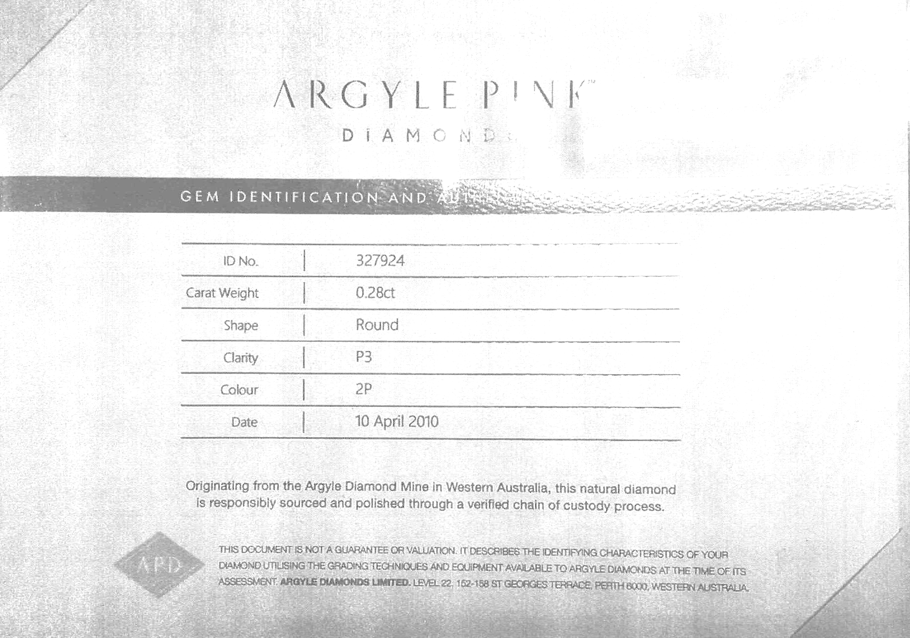 CERTIFIED ARGYLE Round Diamond 0.28ct 2PP P3
