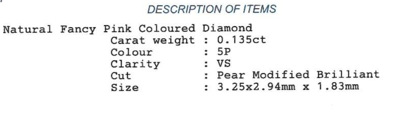 ORIGIN ARGYLE Pear Diamond 0.13ct 5P VS