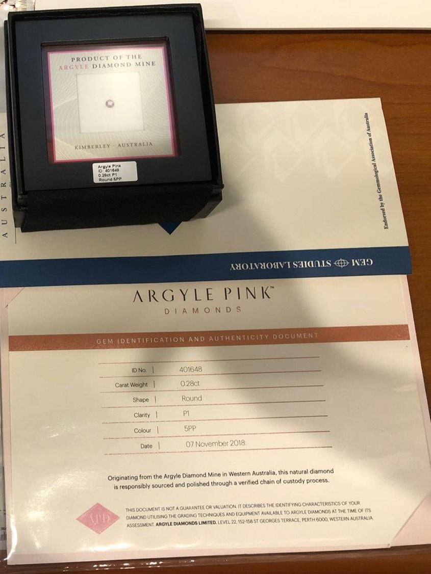 CERTIFIED ARGYLE Round Diamond 0.28ct 5PP P1