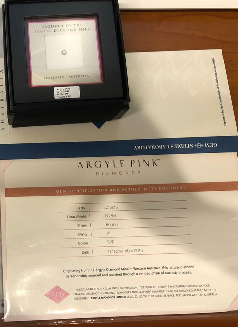 CERTIFIED ARGYLE Round Diamond 0.28ct 5PP P1