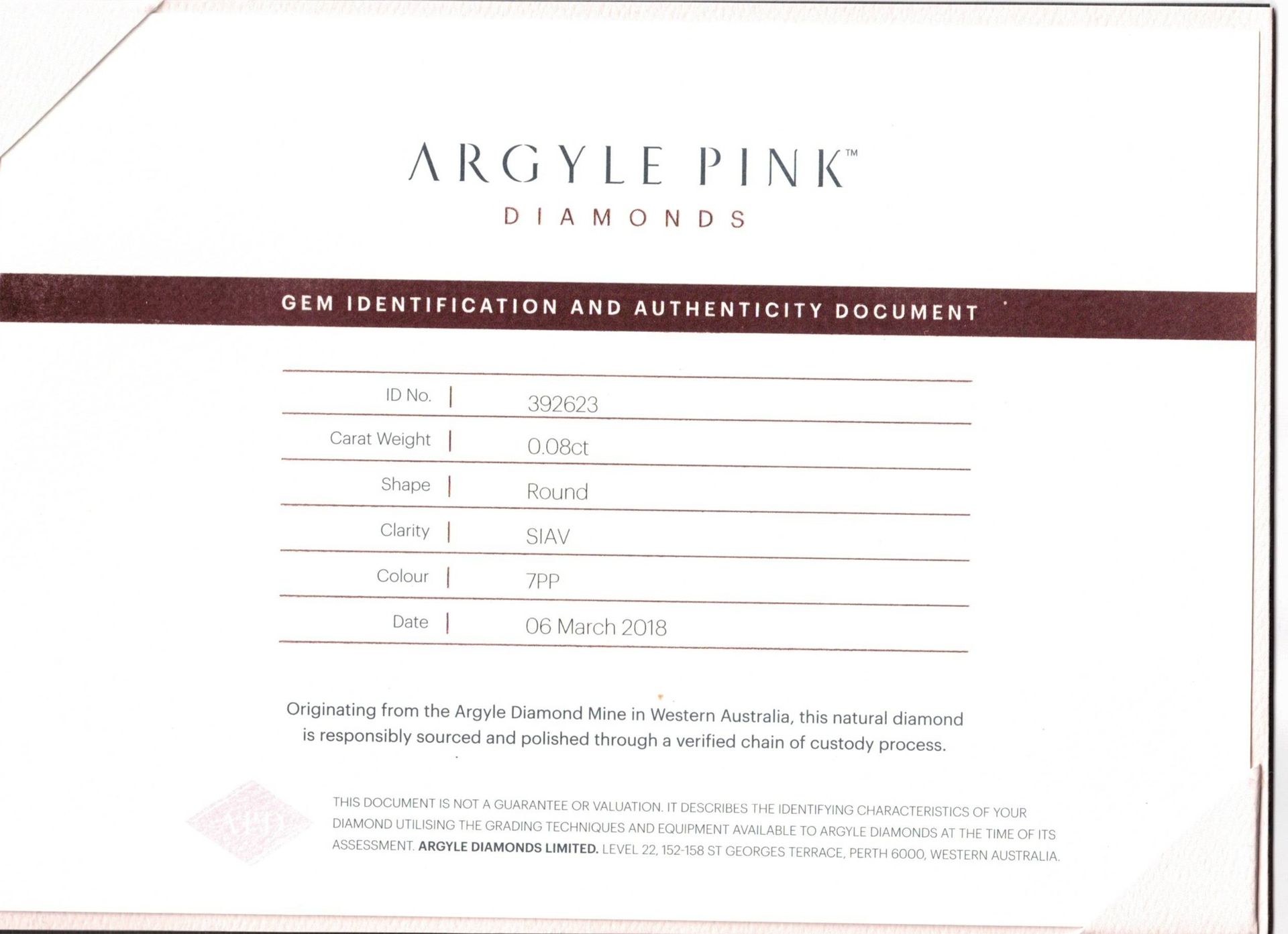 CERTIFIED ARGYLE Round Diamond 0.08ct 7PP SIAV 392623