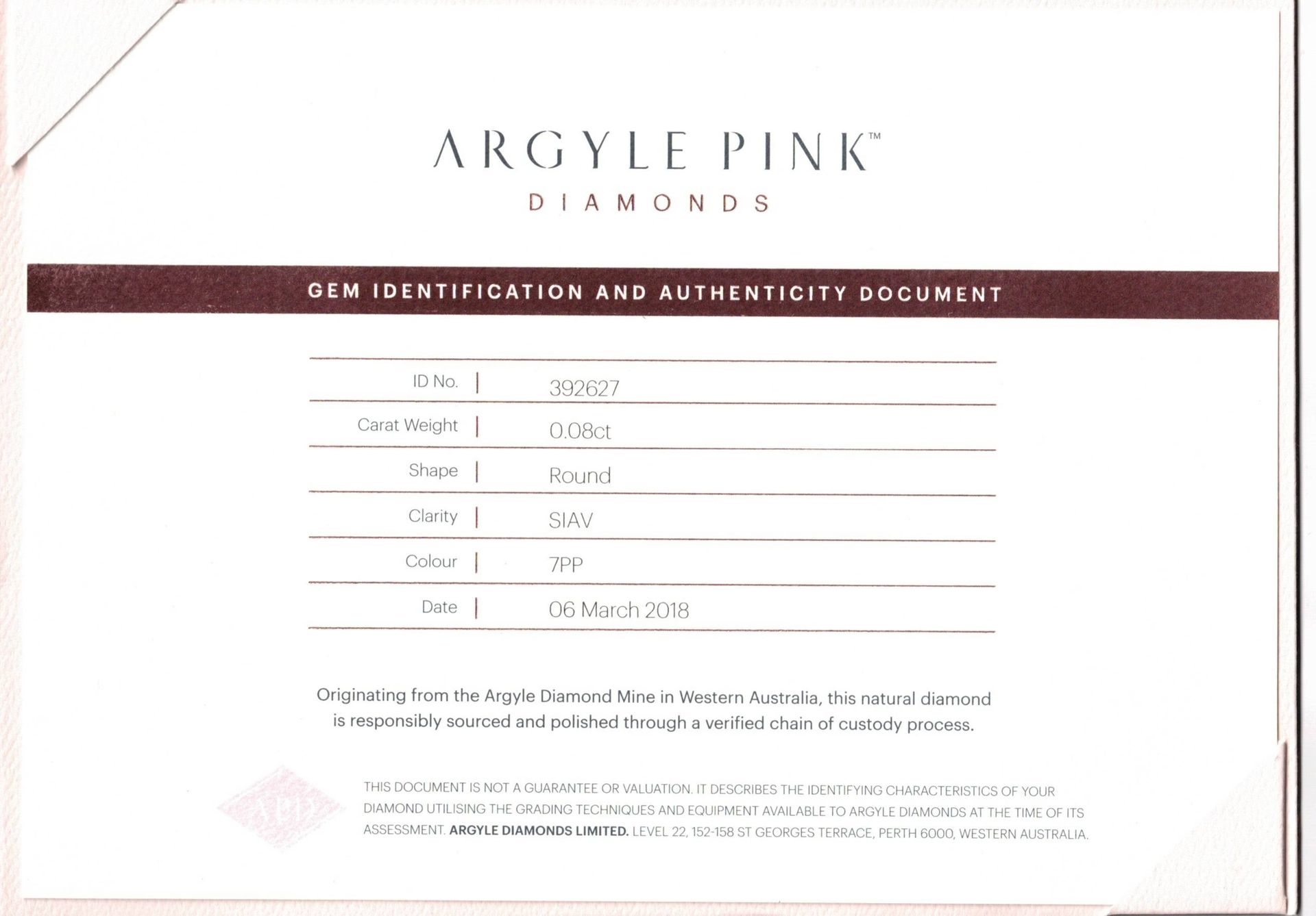 CERTIFIED ARGYLE Round Diamond 0.08ct 7PP SIAV  392627