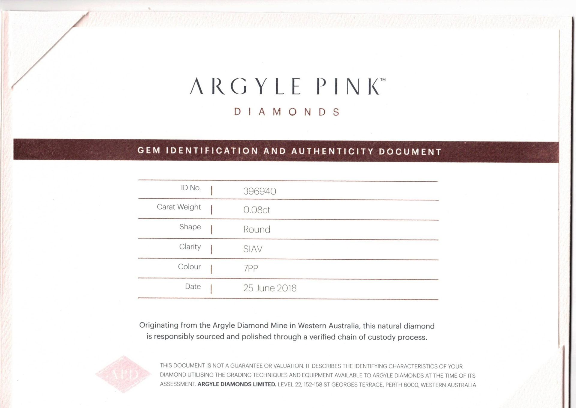 CERTIFIED ARGYLE Round Diamond 0.08ct 7PP SIAV 396940