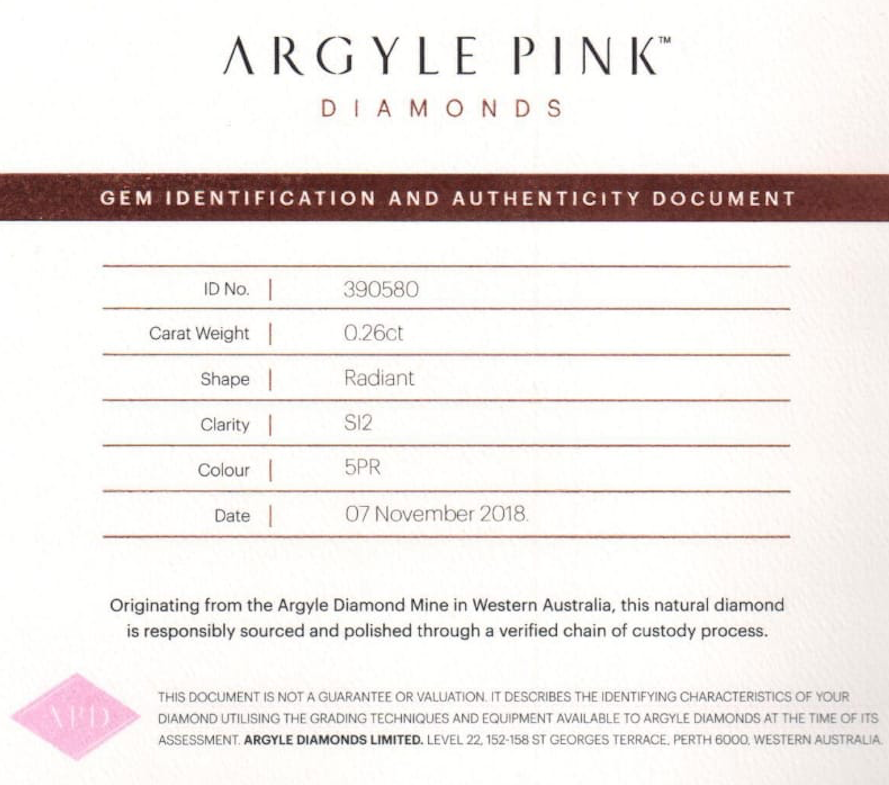 CERTIFIED ARGYLE Radiant Diamond 0.26ct 5PR SI2