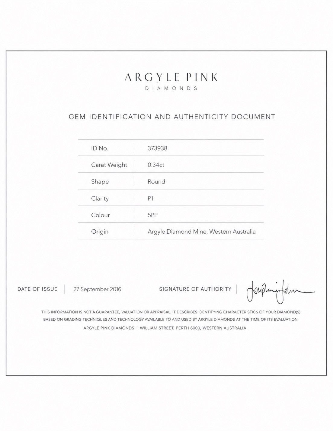 CERTIFIED ARGYLE Round Diamond 0.34ct 5PP P1