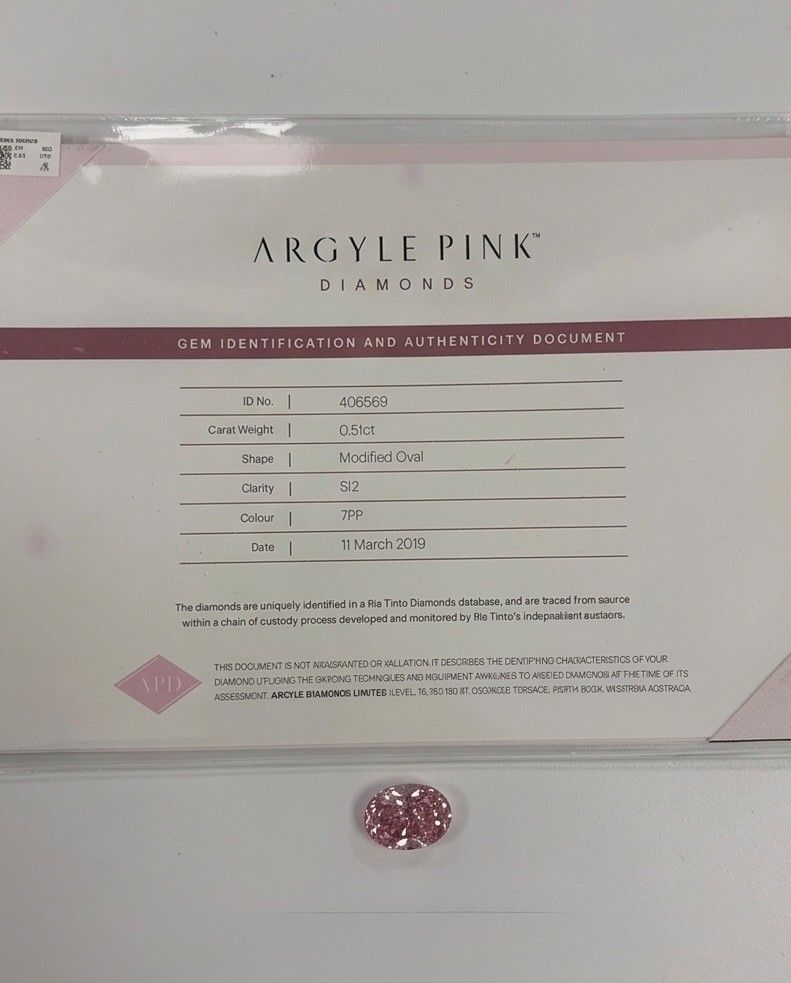 CERTIFIED ARGYLE Oval Diamond 0.51ct 7PP SI2