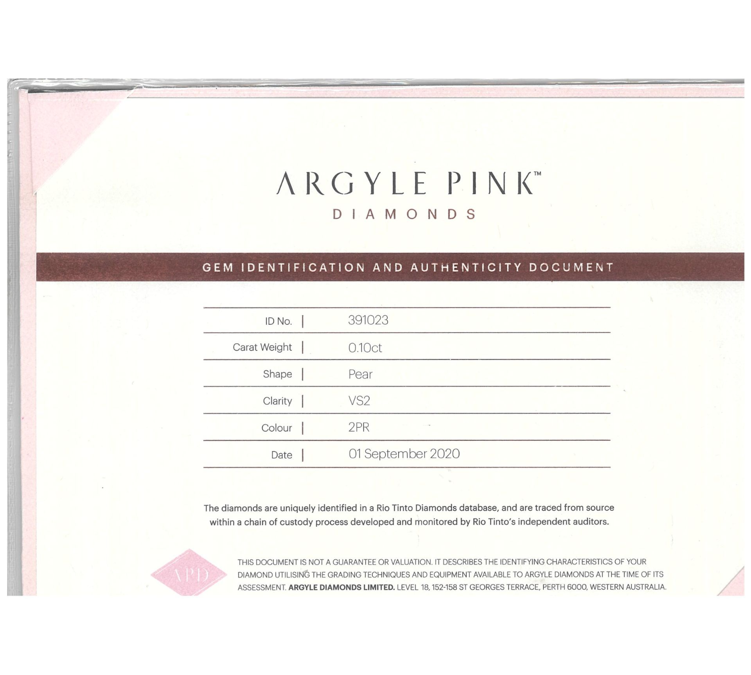 CERTIFIED ARGYLE Pear Diamond 0.10ct 2PR VS2