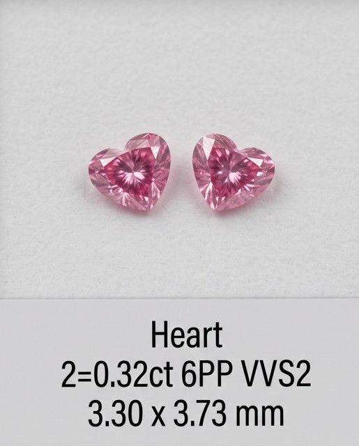 CERTYIFIED ARGYLES 2 x Heart Diamonds 0.16ct each 6P/6PP SI1- VVS2