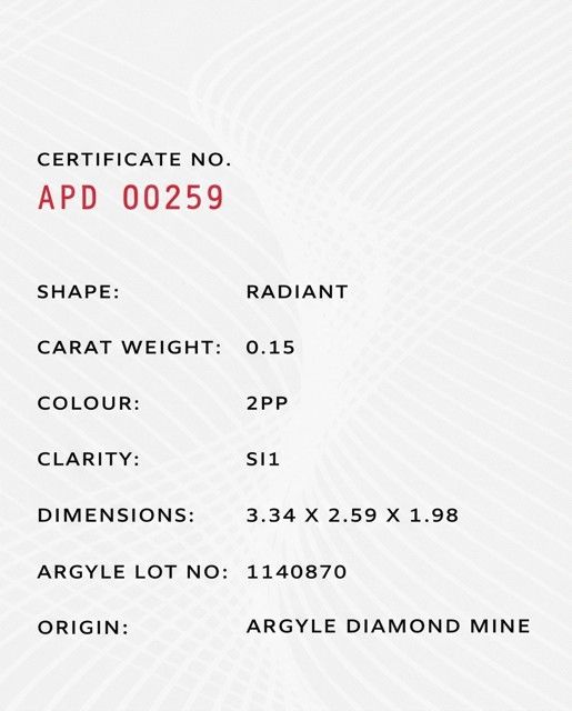 ORIGIN ARGYLE Radiant Diamond Pink Diamond 0.15ct PINK SI1