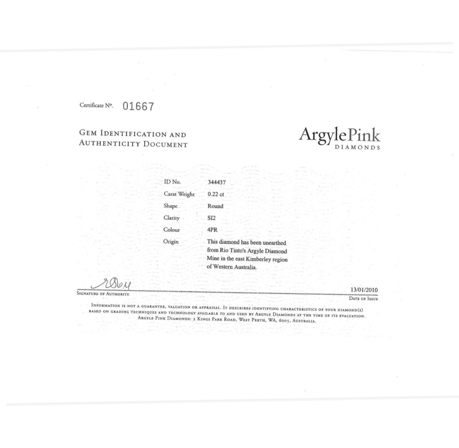 CERTIFIED ARGYLE Round Diamond 0.22ct 4PR SI2