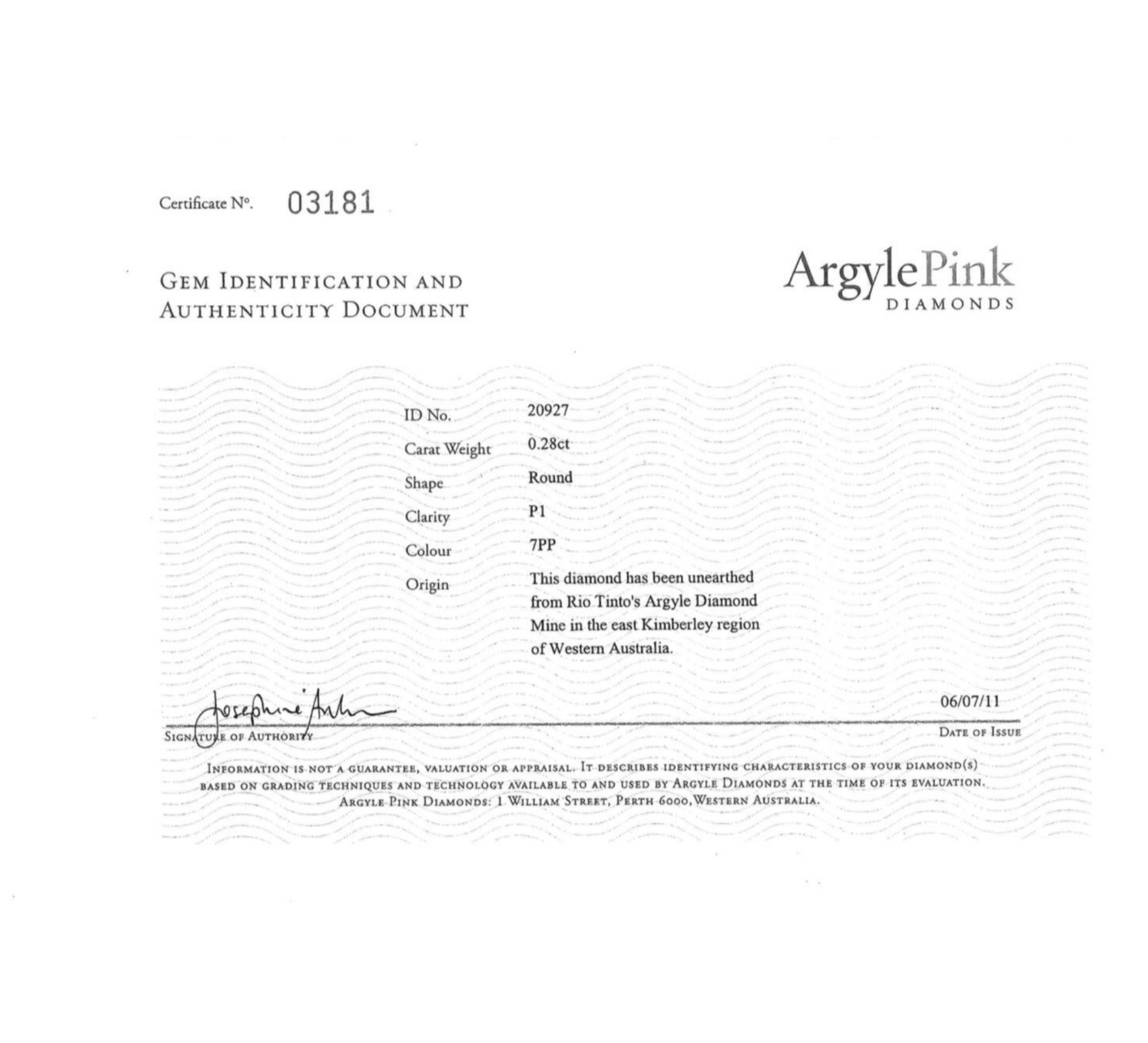 CERTIFIED ARGYLE Round Diamond 0.28ct 7PP P1