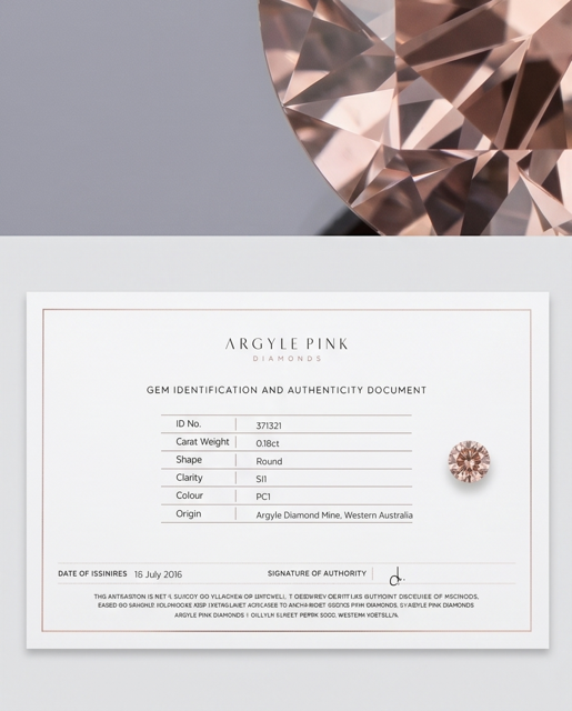 CERTIFIED ARGYLE Round Diamond 0.18ct PC1 SI1