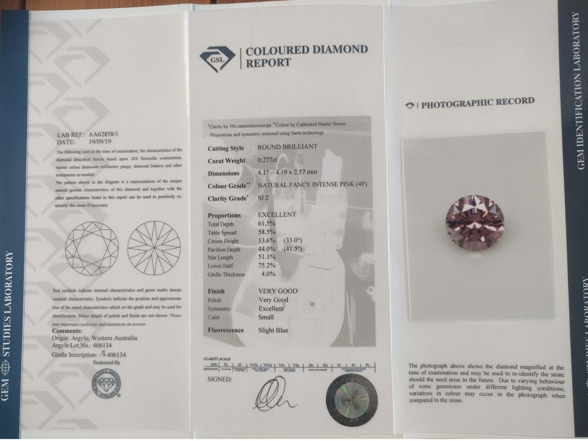 CERTIFIED ARGYLE Round Diamond 0.27ct 4P SI2