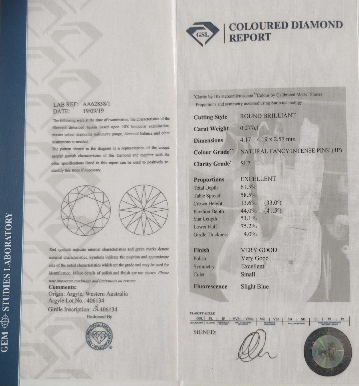 CERTIFIED ARGYLE Round Diamond 0.27ct 4P SI2