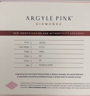 CERTIFIED ARGYLE Heart Diamond 0.17ct 4P SI2