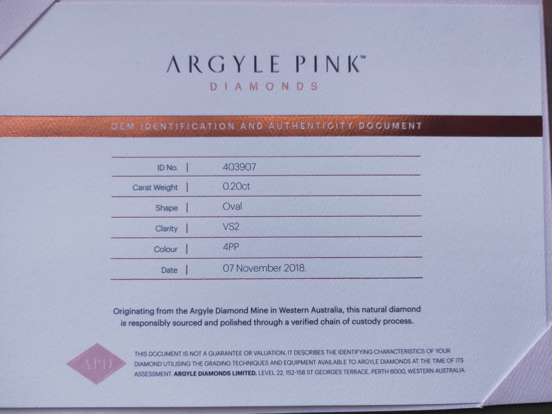 CERTIFIED ARGYLE Oval Diamond 0.20ct 4PP VS2