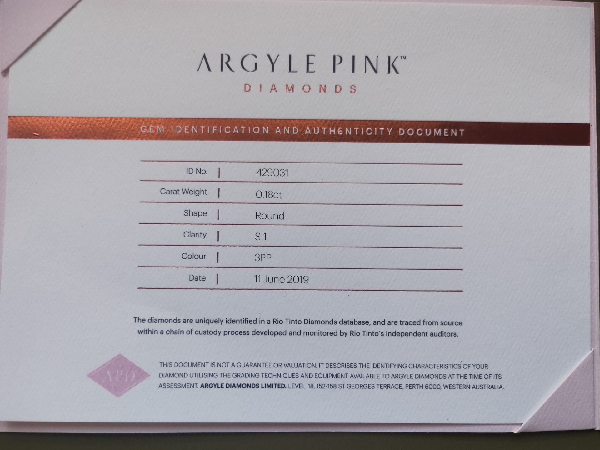 CERTIFIED ARGYLE Round Diamond 0.18ct 3PP SI1