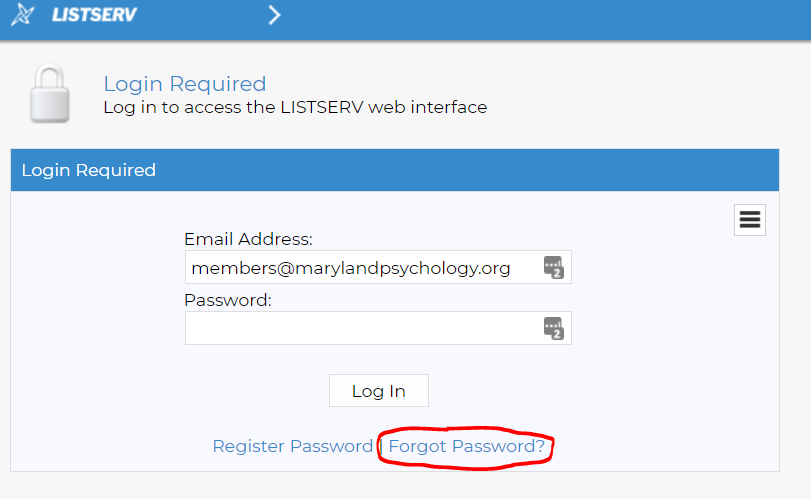 LISFWT login page with email and password fields, “Forgot Password” circled in red.