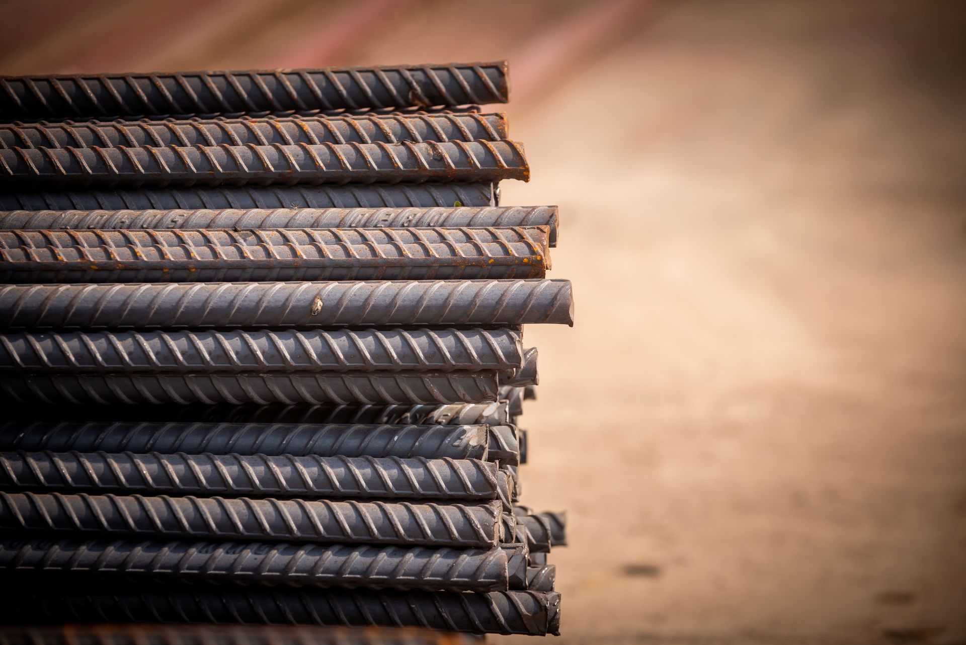 Steel rebar inventory stacked and ready for concrete reinforcement in construction projects