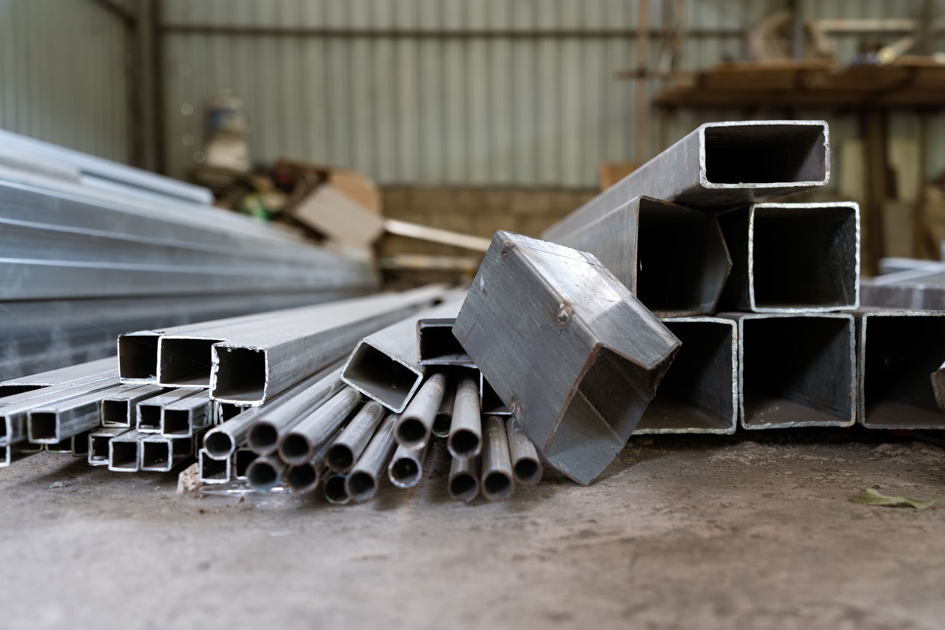 Steel construction materials on the floor. Steel construction materials on the floor.