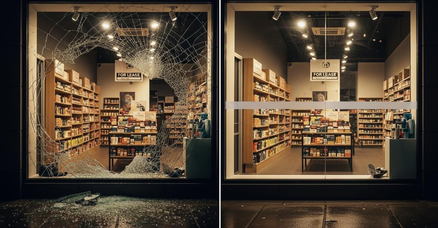 Security film on commercial glass