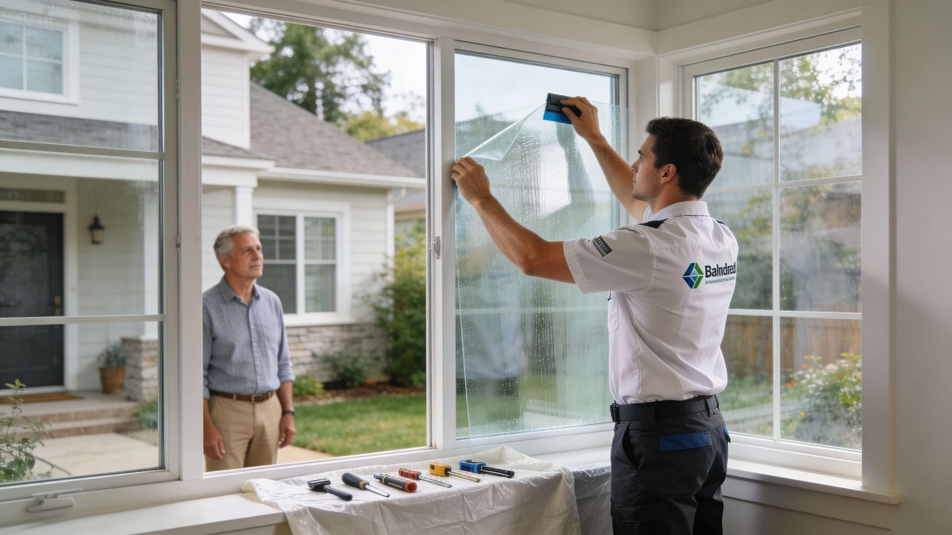 Security film on glass door