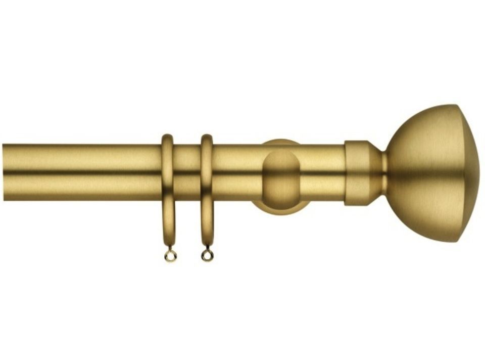 Bastone per tende color oro con anelli e pomello decorativo.