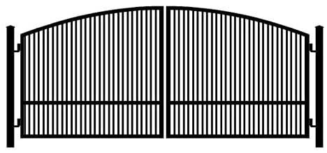 A black and white drawing of a wrought iron gate on a white background.
