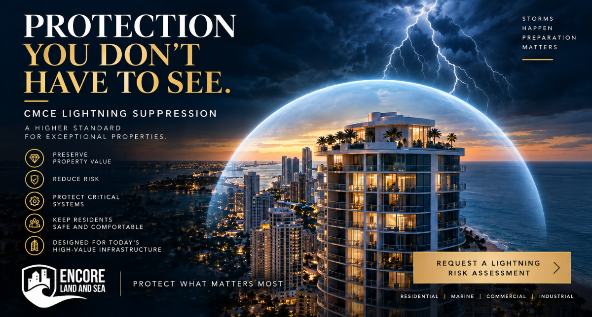 Protection you don't have to see. CMCE Lightning Suppression protecting high-rise condo building.