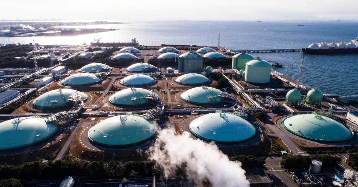 Liquified natural gas facility near the ocean