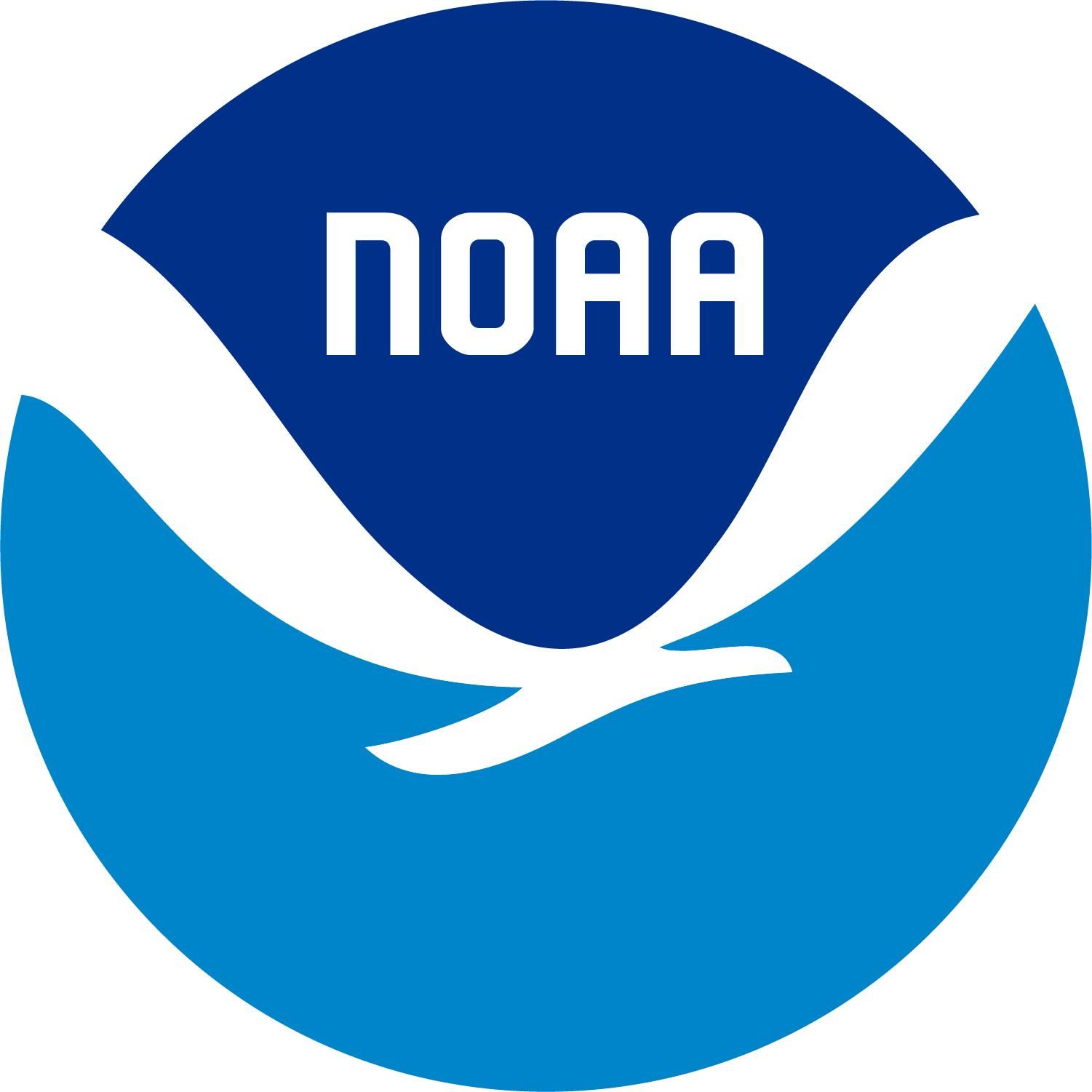 NOAA logo: blue circular emblem with white bird and dark blue top section with NOAA text