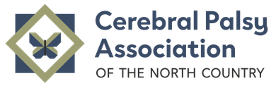 Cerebral Palsy Association of the North Country logo with a dark blue and tannish-green barn quilt that contains a butterfly