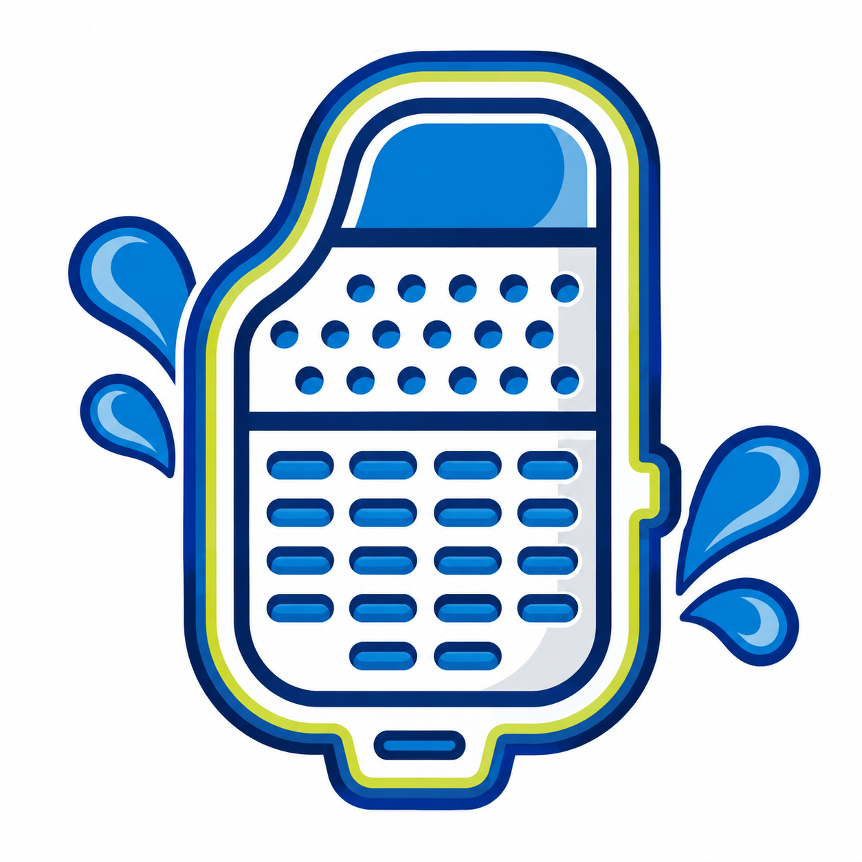 Stylized blue-gray microphone icon with orange sparkles