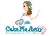 Logo of a smiling baker holding a mixing bowl and whisk with text “Cake Me Away” and “Captivate Cakes & Treats for Every Occasion”