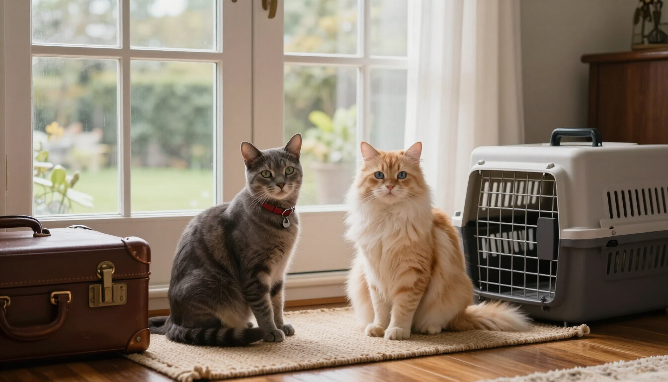 Gatos preparándose para viajar
